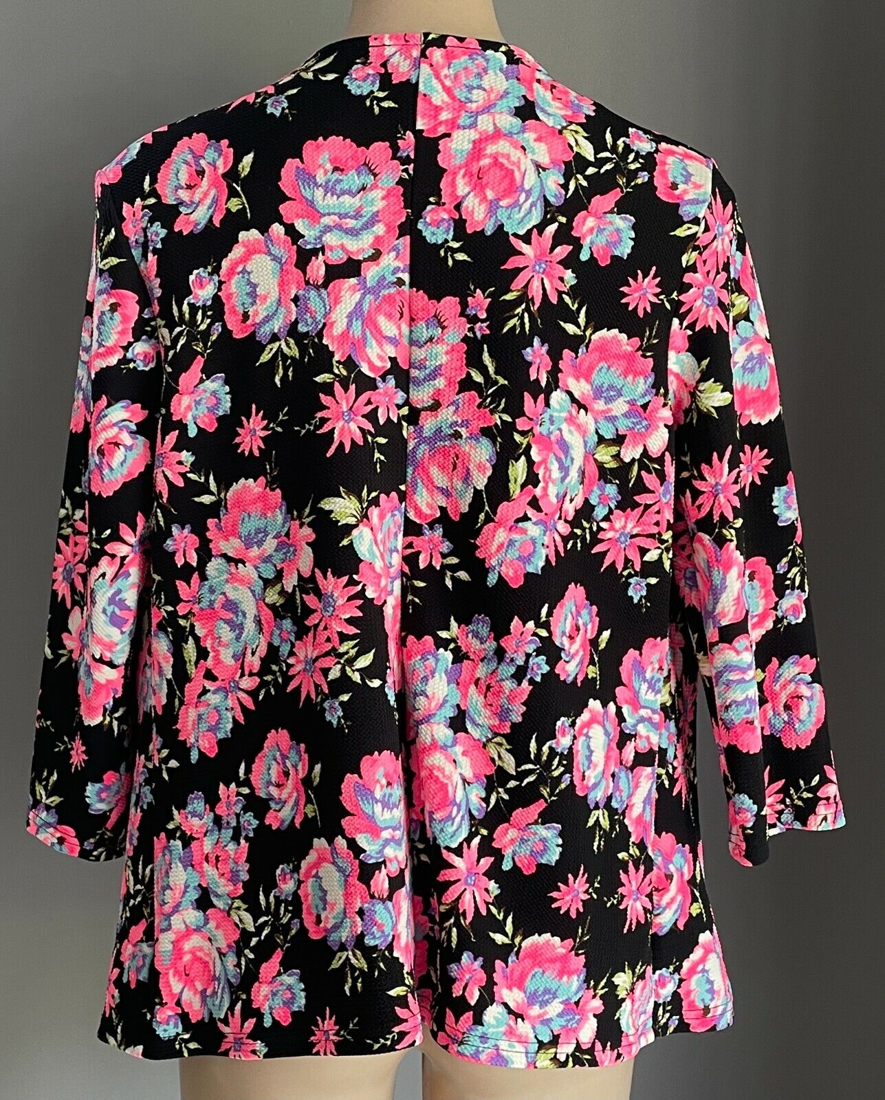 ICE FASHION Jacket MultiColoured Floral Print Collarless 3/4 Sleeve Sz XL 12 NEW