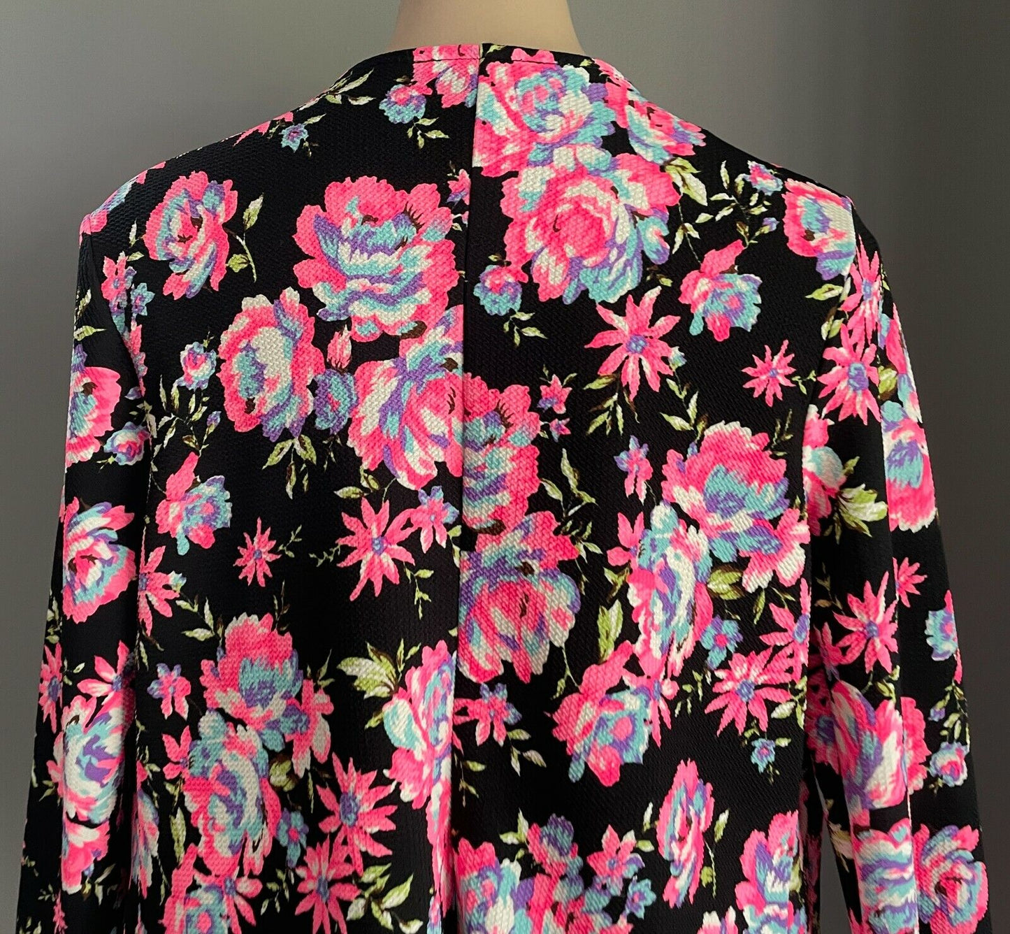 ICE FASHION Jacket MultiColoured Floral Print Collarless 3/4 Sleeve Sz XL 12 NEW