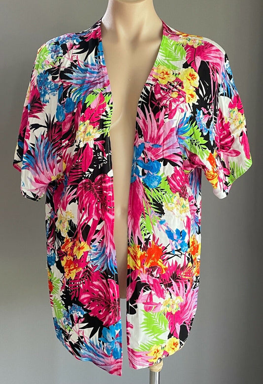 ICE FASHION Kimono Open Jacket Bright Floral Short Sleeve Size S 10 Boho New