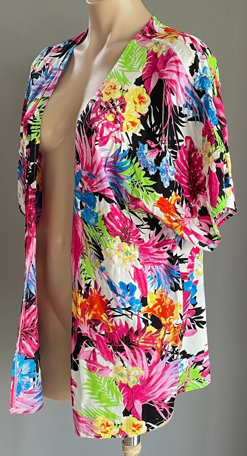 ICE FASHION Kimono Open Jacket Bright Floral Short Sleeve Size S 10 Boho New