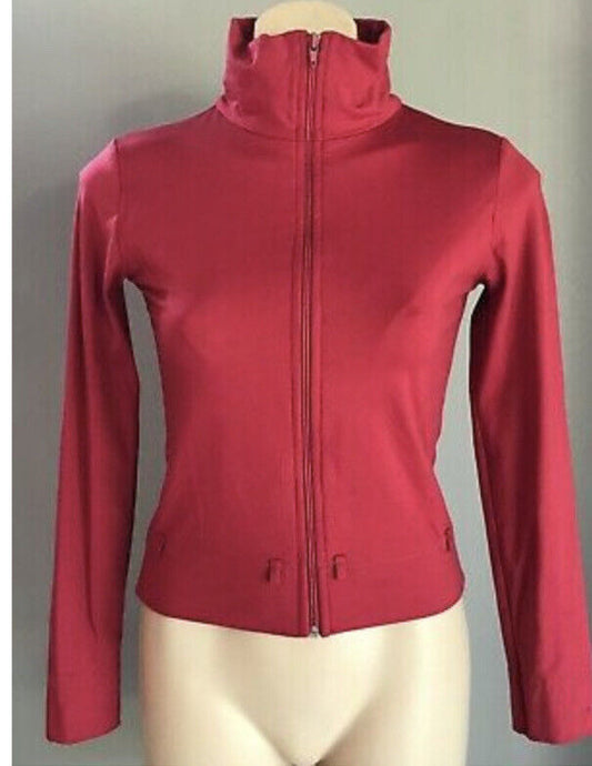 KOOKAI Jacket Full Zip Maroon High Neck Long Sleeve Crop Stretch Size 1 AU 10