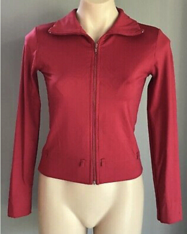 KOOKAI Jacket Full Zip Maroon High Neck Long Sleeve Crop Stretch Size 1 AU 10