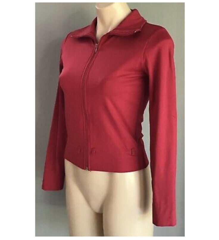 KOOKAI Jacket Full Zip Maroon High Neck Long Sleeve Crop Stretch Size 1 AU 10