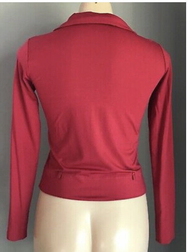 KOOKAI Jacket Full Zip Maroon High Neck Long Sleeve Crop Stretch Size 1 AU 10