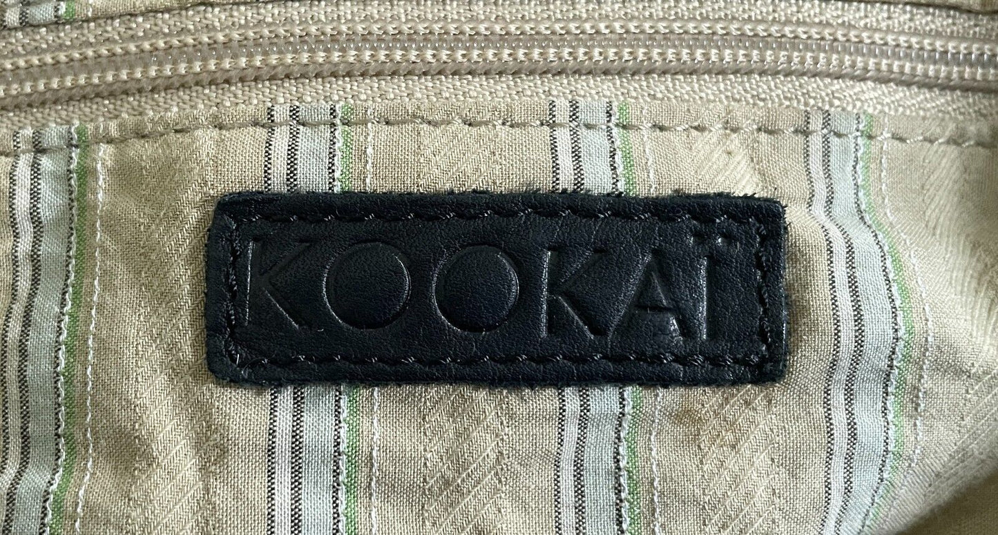 KOOKAI Shoulder Bag Black Textured Leather Lace Inserts Stunning Retro Gem