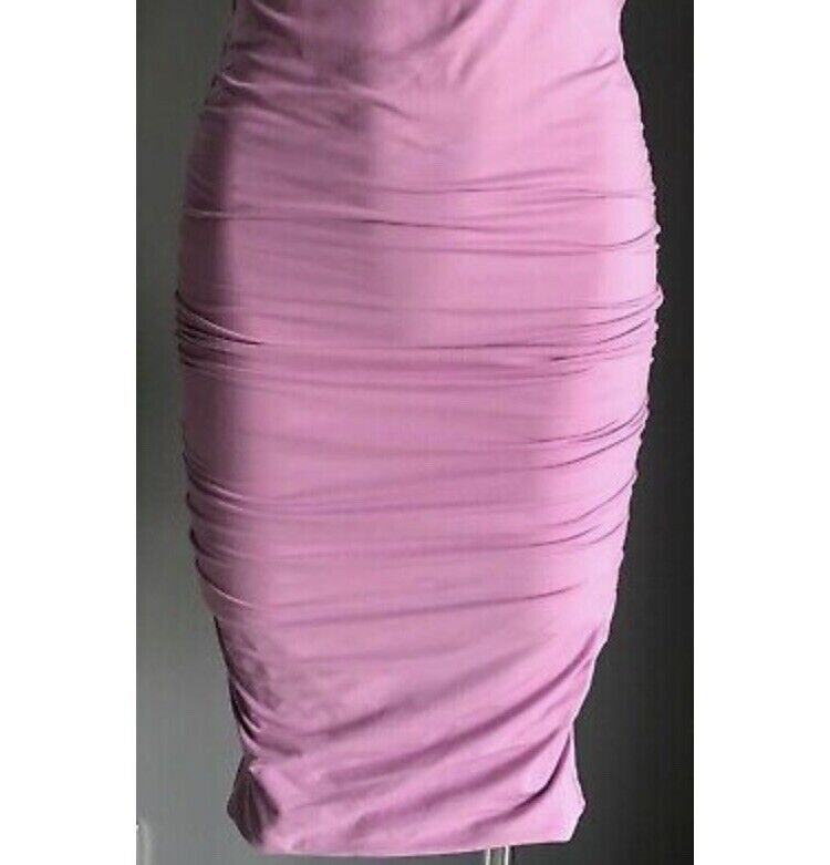 KOOKAI "Tara Vee" Bodycon Dress Lilac Ruched Racer Back Stretch Midi US 1 AU8 10