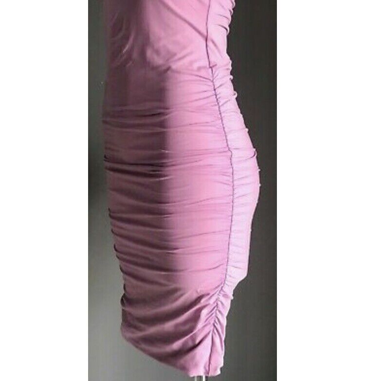KOOKAI "Tara Vee" Bodycon Dress Lilac Ruched Racer Back Stretch Midi US 1 AU8 10