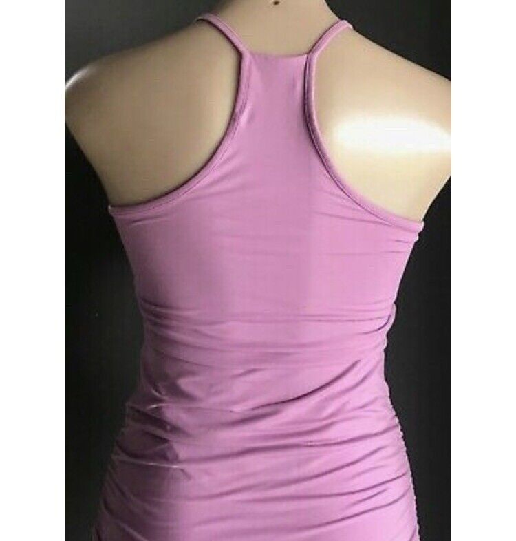 KOOKAI "Tara Vee" Bodycon Dress Lilac Ruched Racer Back Stretch Midi US 1 AU8 10