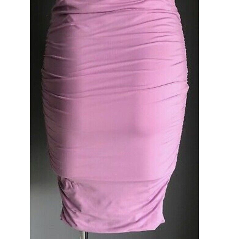 KOOKAI "Tara Vee" Bodycon Dress Lilac Ruched Racer Back Stretch Midi US 1 AU8 10