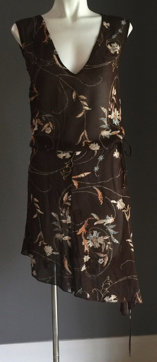 KOOKAI Dress Brown Floral Print Drawstring Waist BlousonSize 1 AU 8 NEW