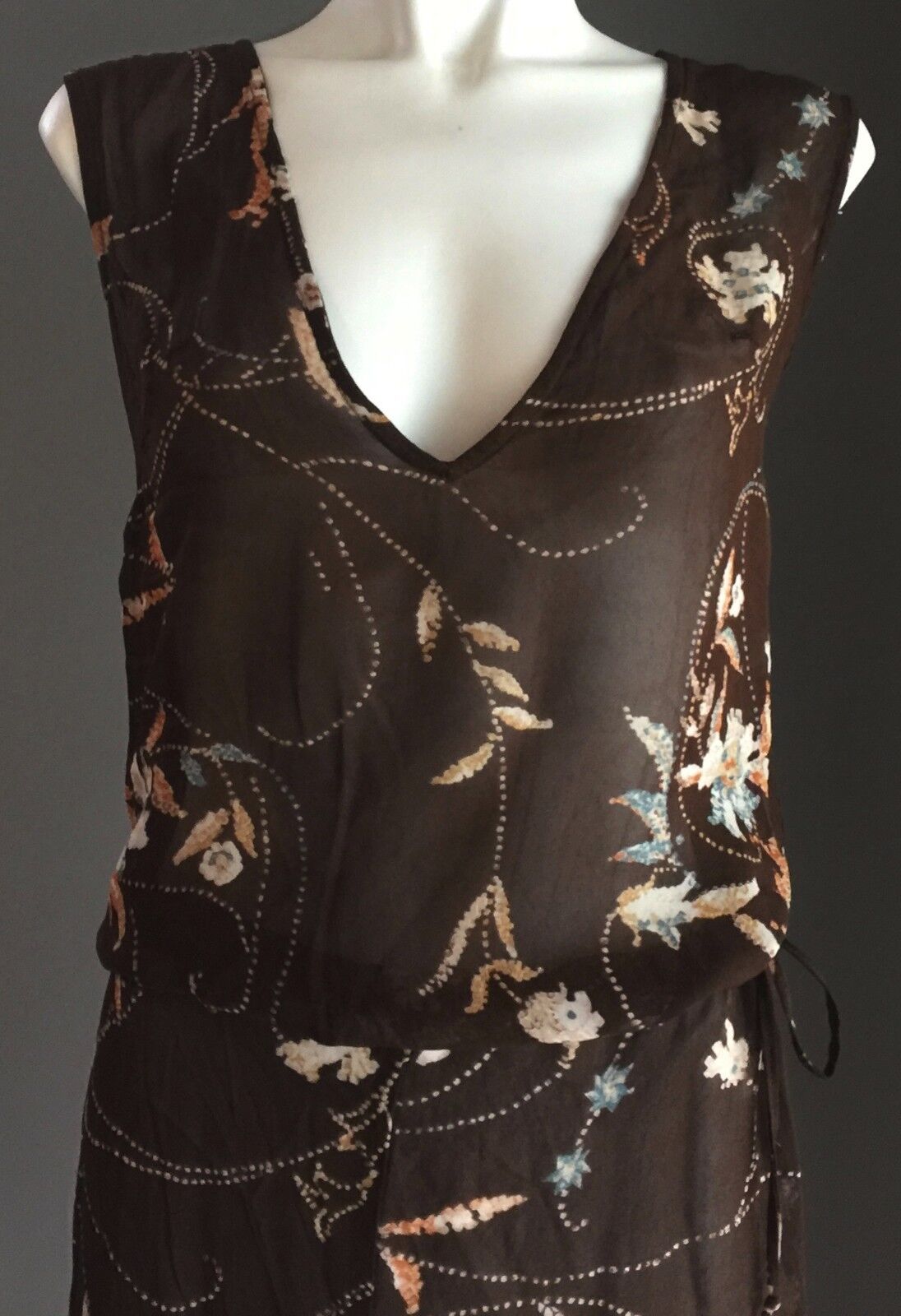 KOOKAI Dress Brown Floral Print Drawstring Waist BlousonSize 1 AU 8 NEW