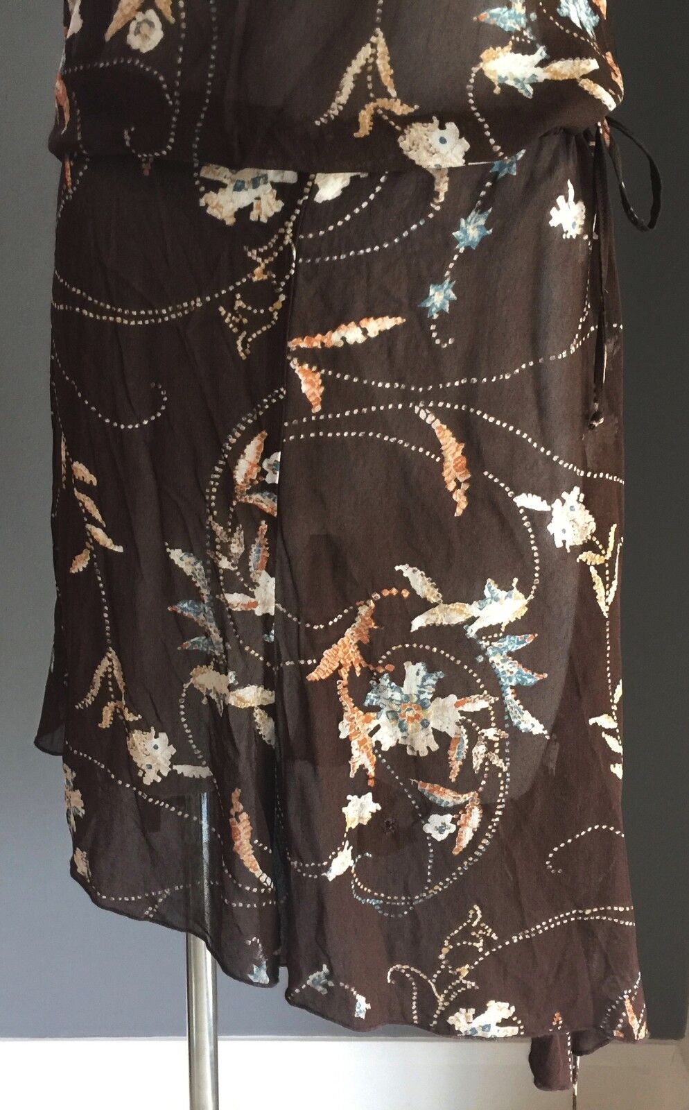 KOOKAI Dress Brown Floral Print Drawstring Waist BlousonSize 1 AU 8 NEW