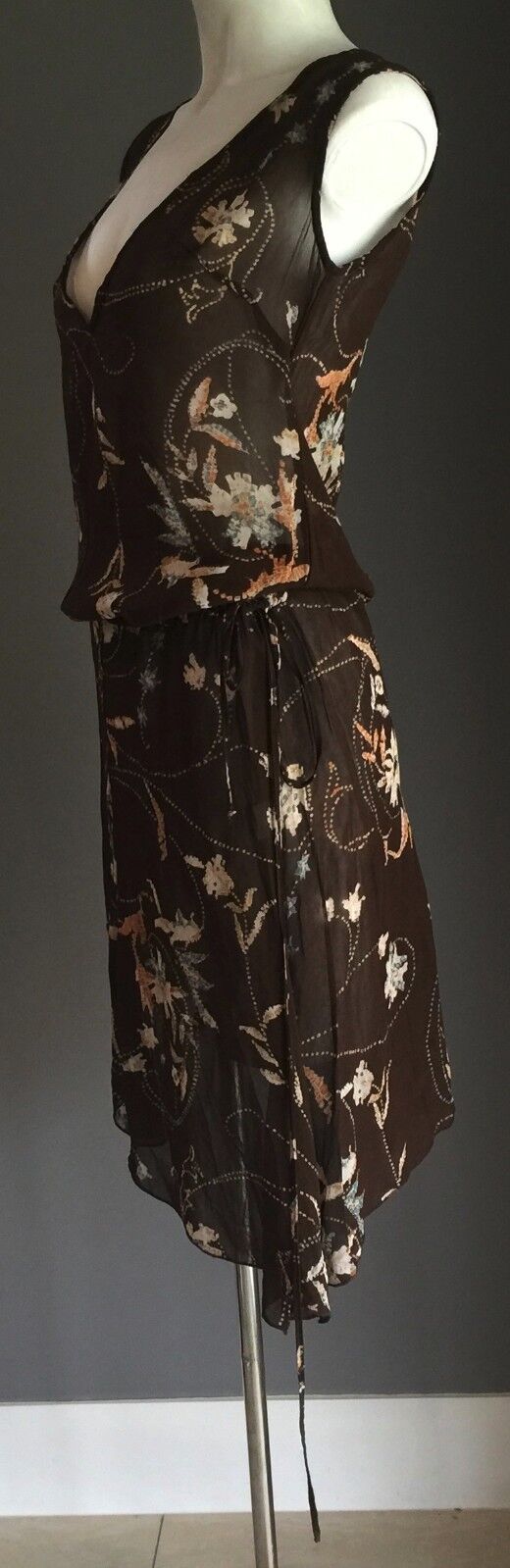 KOOKAI Dress Brown Floral Print Drawstring Waist BlousonSize 1 AU 8 NEW