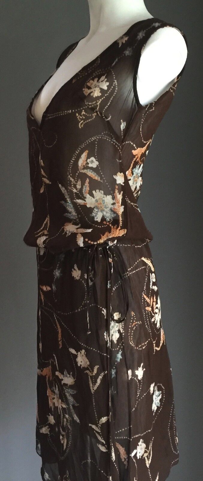 KOOKAI Dress Brown Floral Print Drawstring Waist BlousonSize 1 AU 8 NEW
