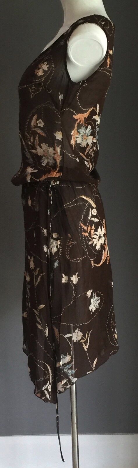 KOOKAI Dress Brown Floral Print Drawstring Waist BlousonSize 1 AU 8 NEW