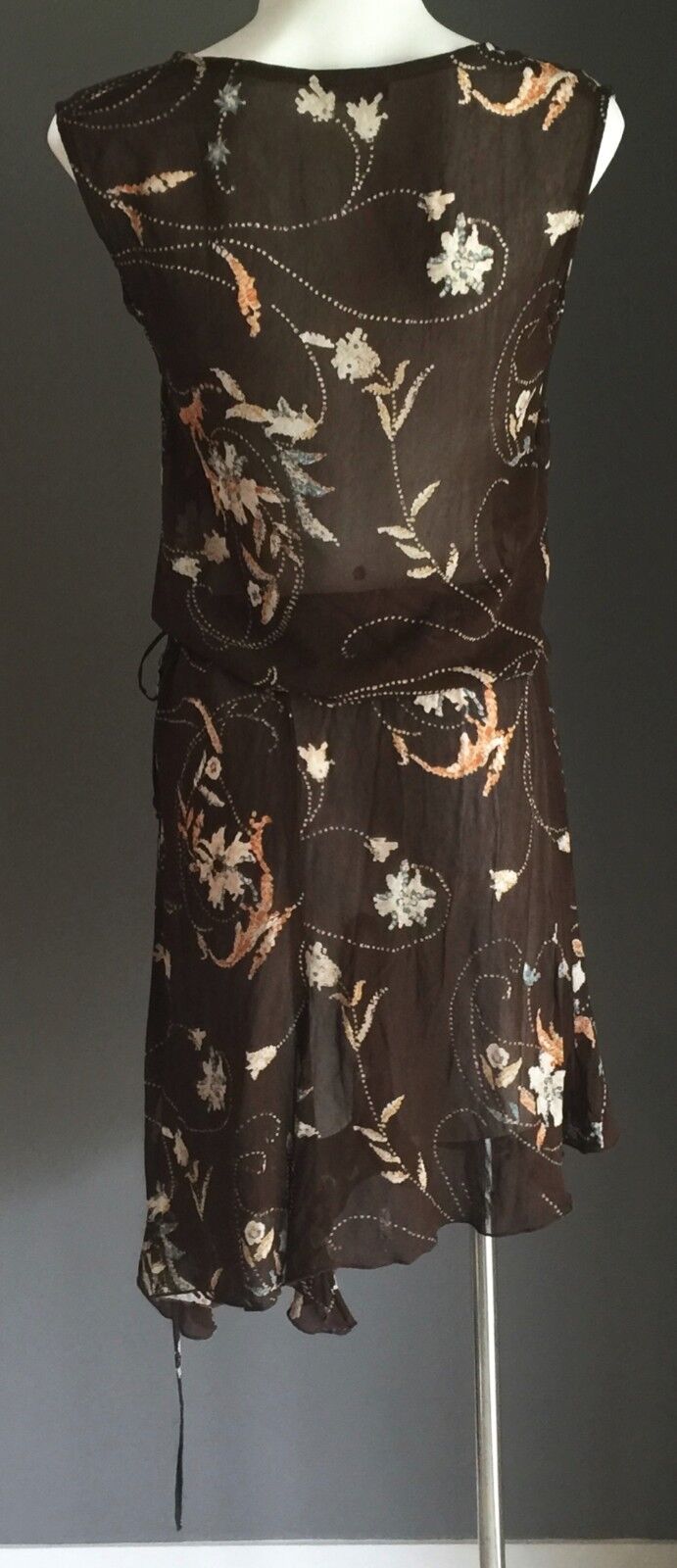 KOOKAI Dress Brown Floral Print Drawstring Waist BlousonSize 1 AU 8 NEW