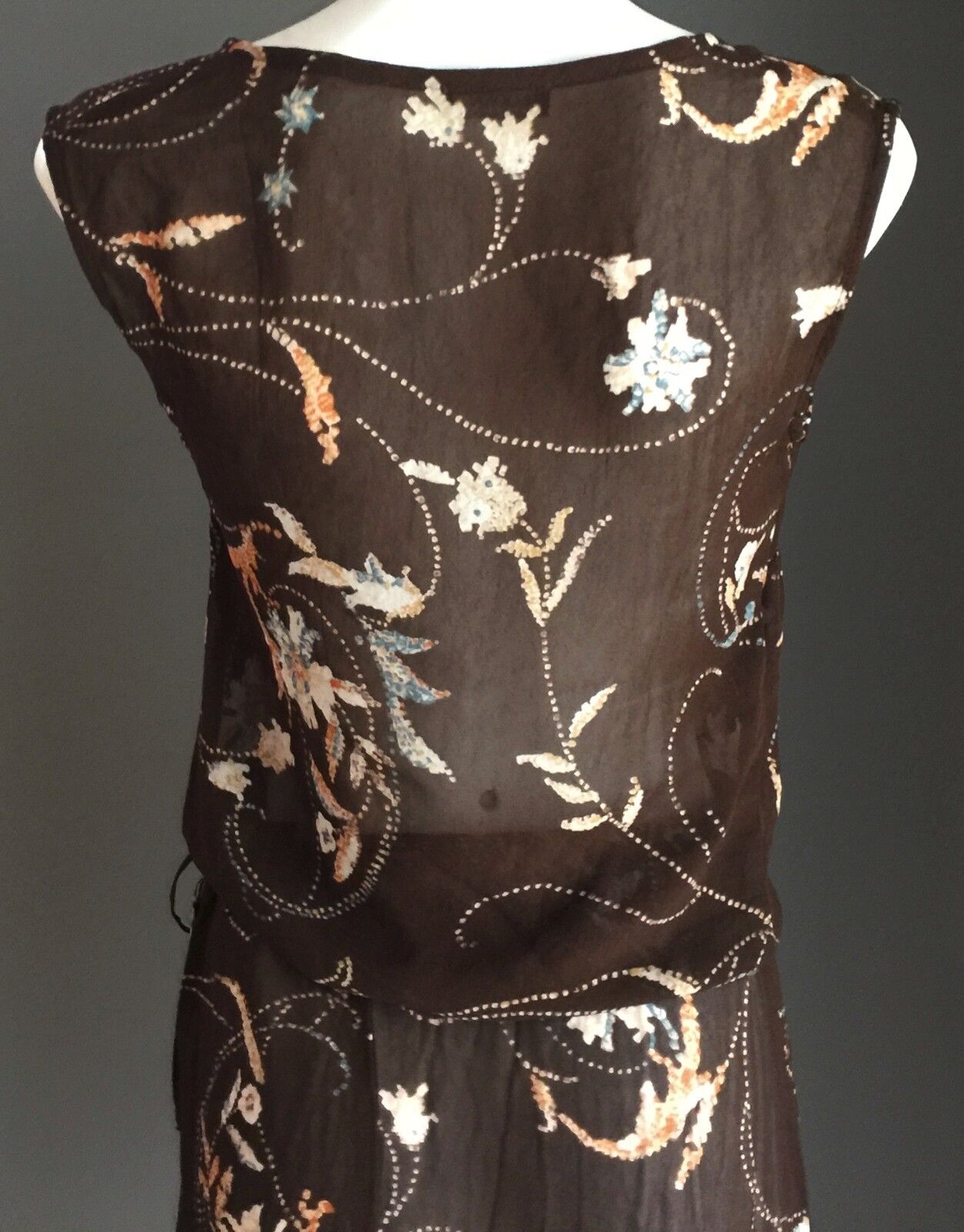 KOOKAI Dress Brown Floral Print Drawstring Waist BlousonSize 1 AU 8 NEW