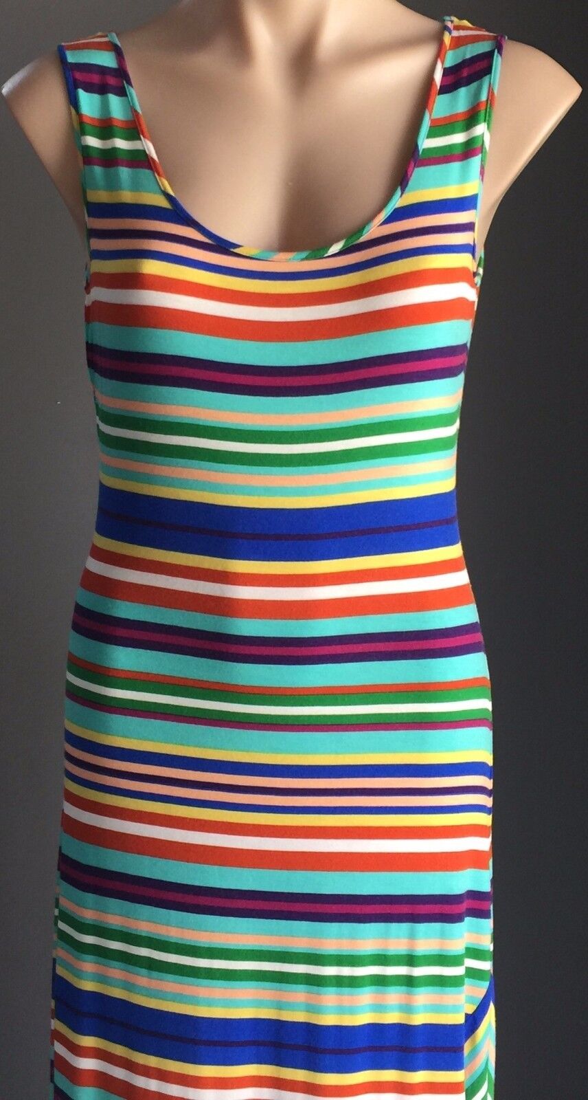 CALVIN KLEIN Maxi Dress Stripe Sleeveless Casual Multi Colour Size 8 10 Retro