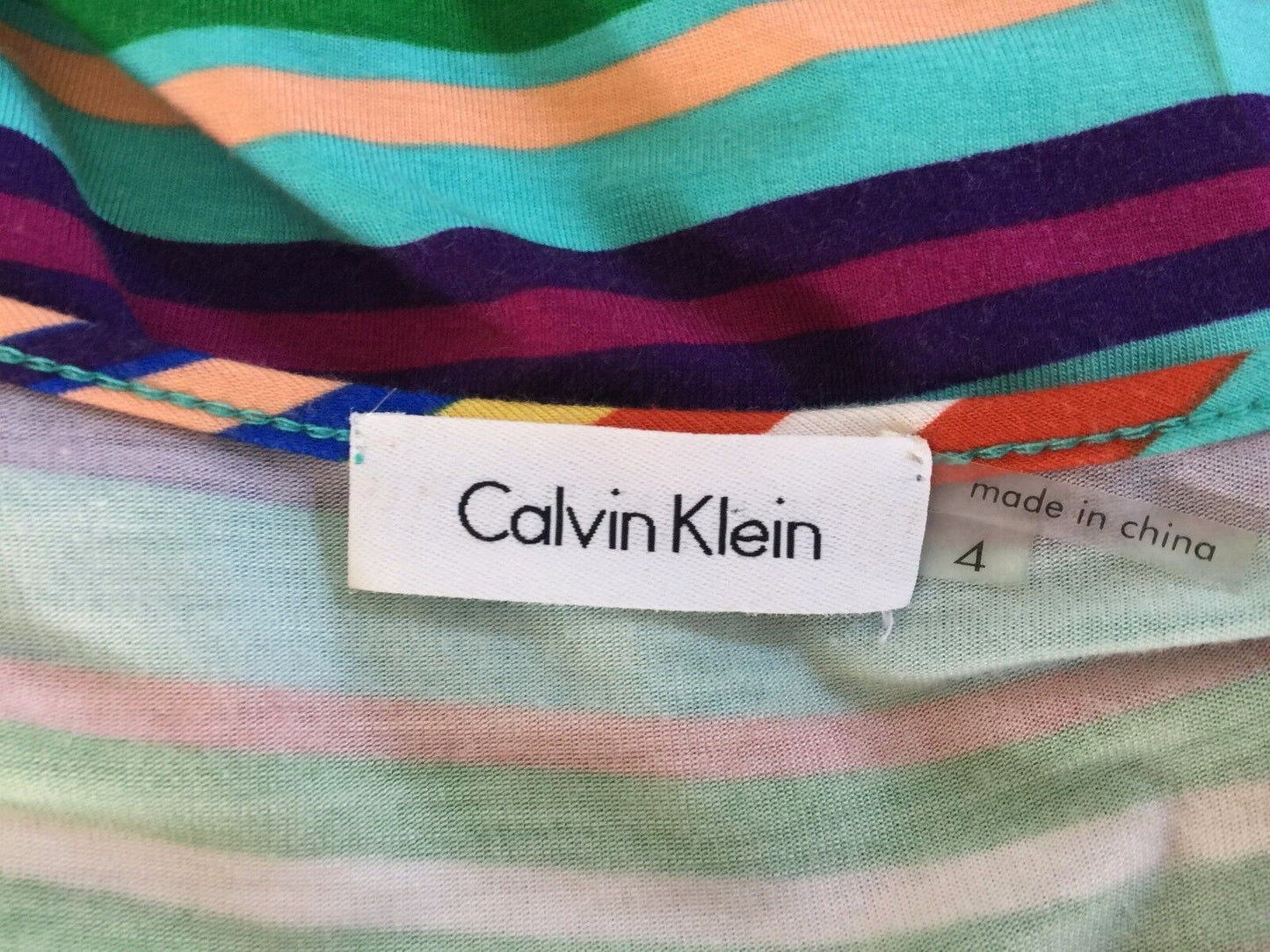 CALVIN KLEIN Maxi Dress Stripe Sleeveless Casual Multi Colour Size 8 10 Retro