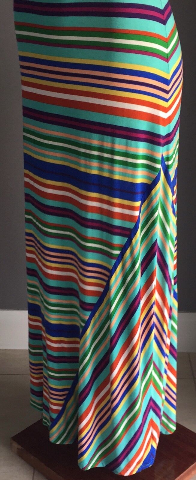 CALVIN KLEIN Maxi Dress Stripe Sleeveless Casual Multi Colour Size 8 10 Retro