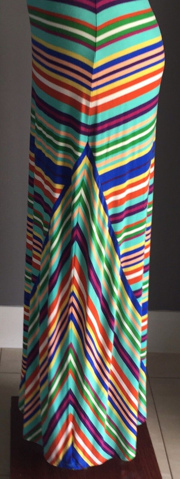 CALVIN KLEIN Maxi Dress Stripe Sleeveless Casual Multi Colour Size 8 10 Retro