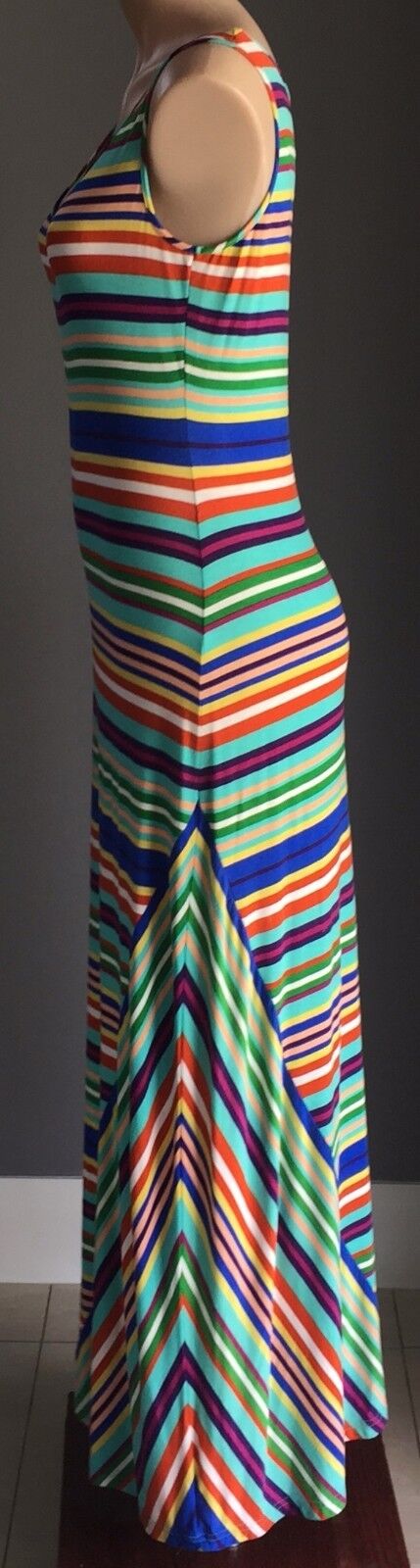CALVIN KLEIN Maxi Dress Stripe Sleeveless Casual Multi Colour Size 8 10 Retro