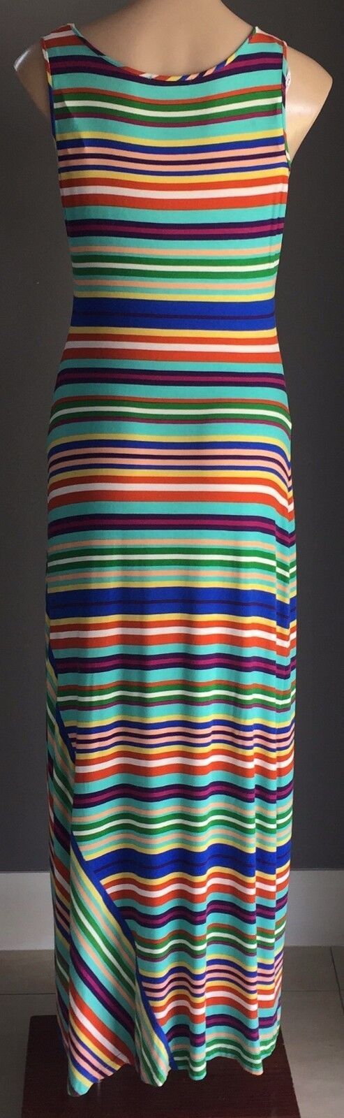 CALVIN KLEIN Maxi Dress Stripe Sleeveless Casual Multi Colour Size 8 10 Retro