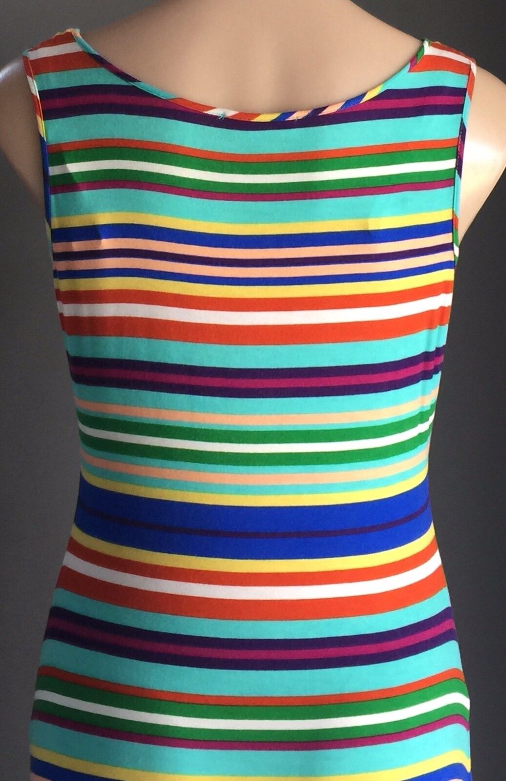 CALVIN KLEIN Maxi Dress Stripe Sleeveless Casual Multi Colour Size 8 10 Retro