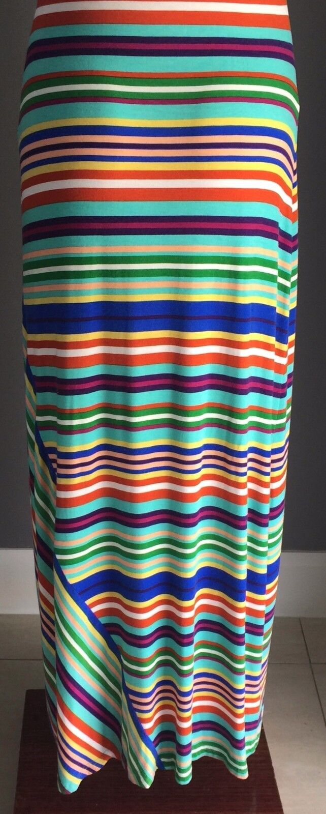 CALVIN KLEIN Maxi Dress Stripe Sleeveless Casual Multi Colour Size 8 10 Retro