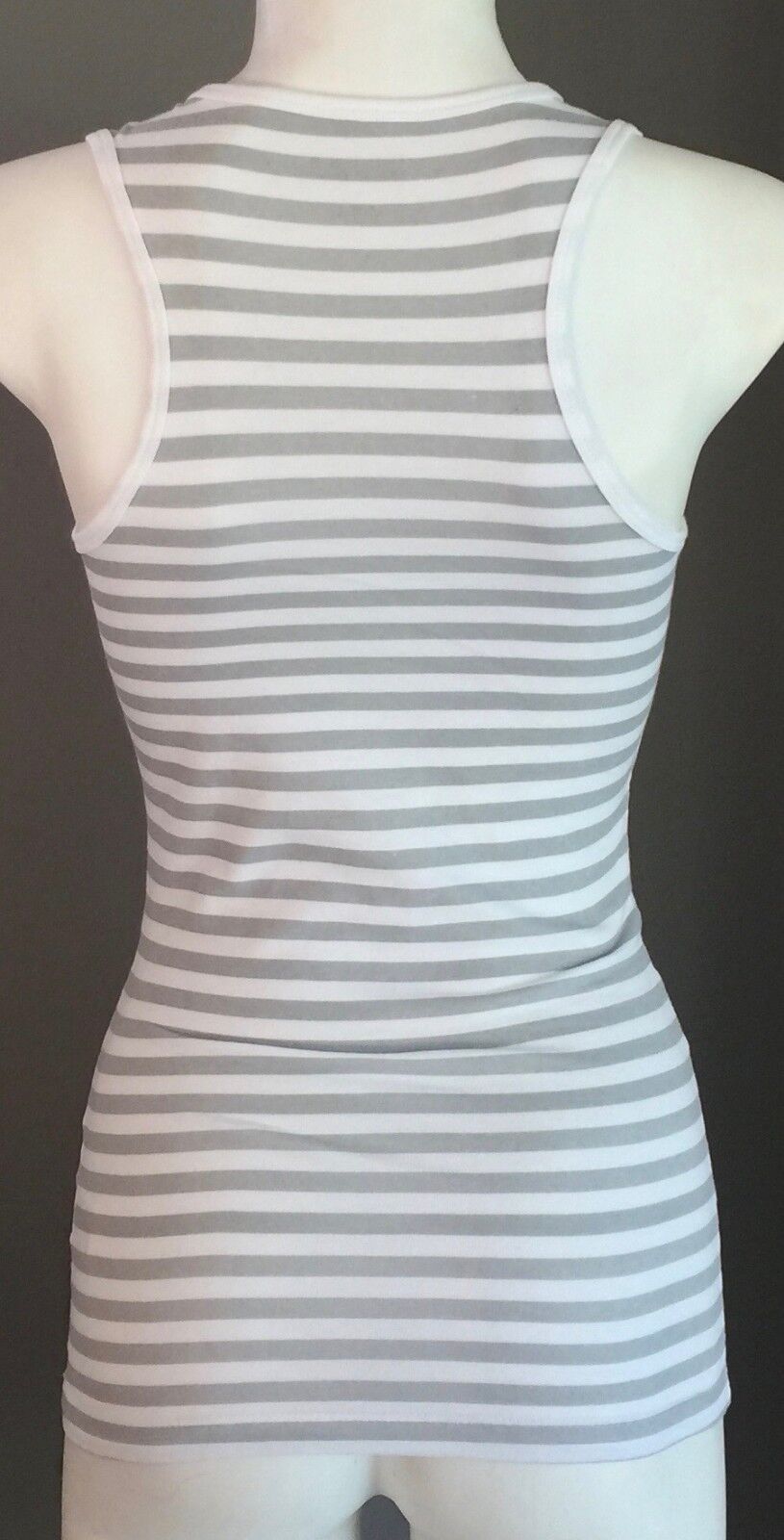 GUESS Tank Top White & Grey Stripe Racer Back Embellished Motif Tee Size S 6  8