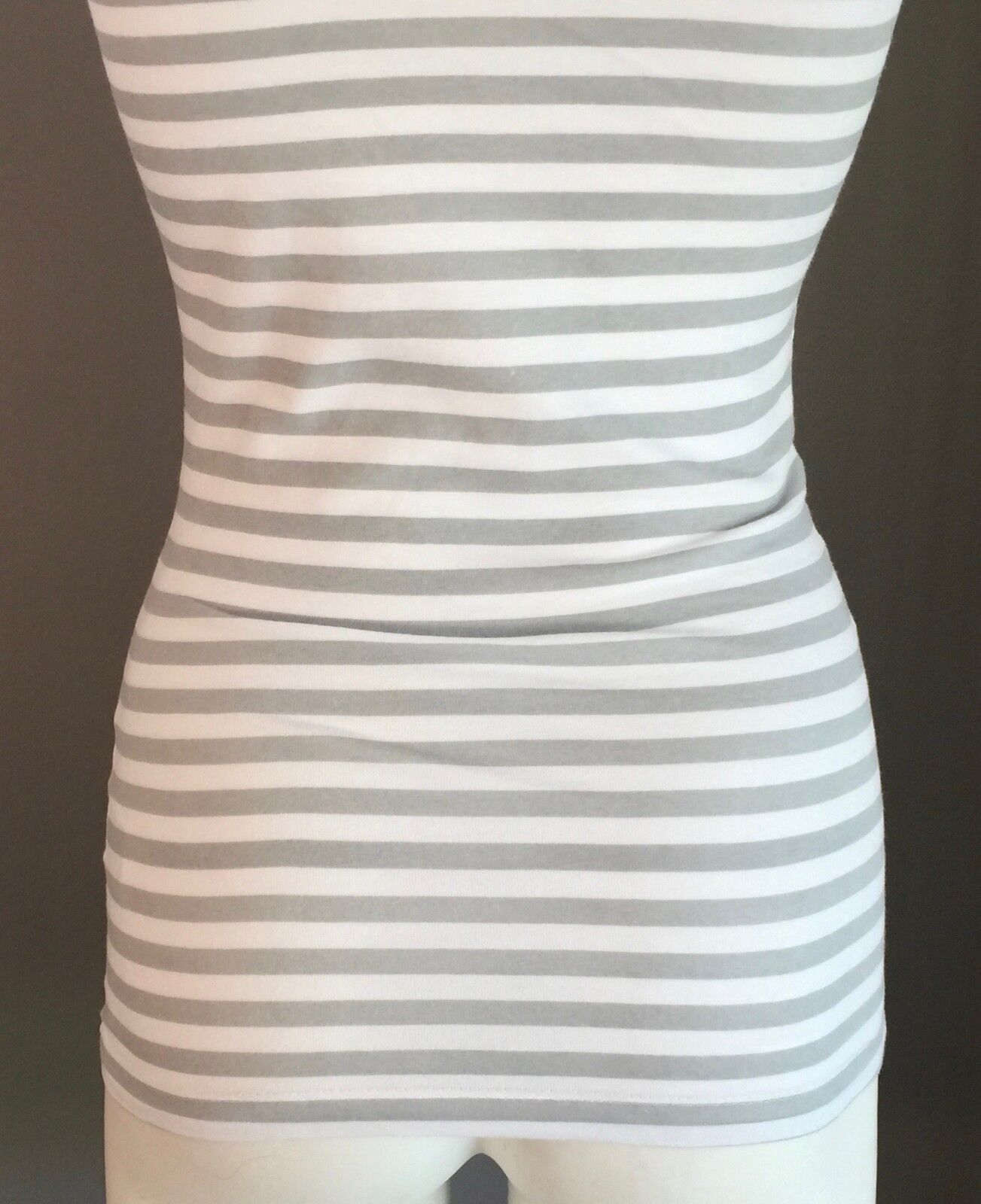 GUESS Tank Top White & Grey Stripe Racer Back Embellished Motif Tee Size S 6  8