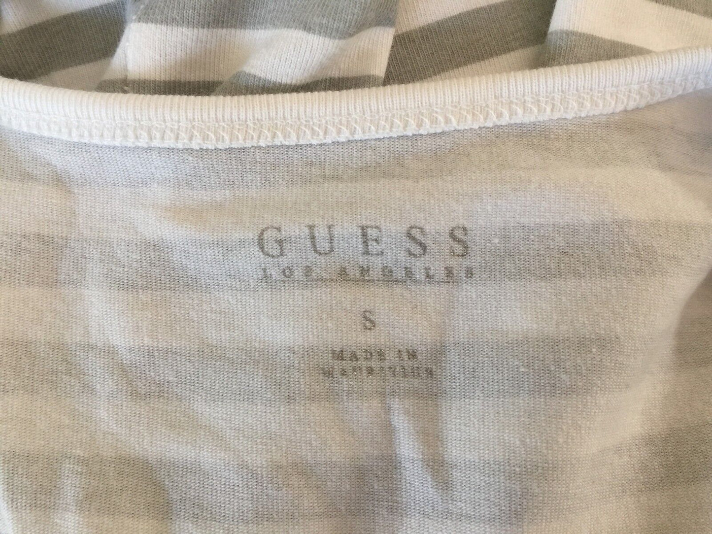 GUESS Tank Top White & Grey Stripe Racer Back Embellished Motif Tee Size S 6  8