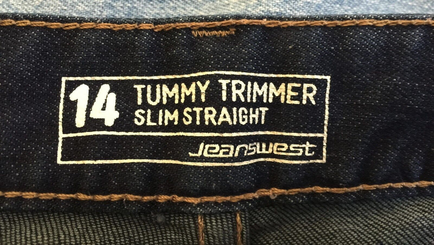 JEANSWEST "Tummy Trimmer" Size 14 Jeans  Slim Straight Dark Blue Denim Ladies