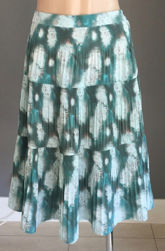JEANSWEST Tier Skirt Jade Taupe Mint Green Tie Dye Print Knee Length Size 10 12