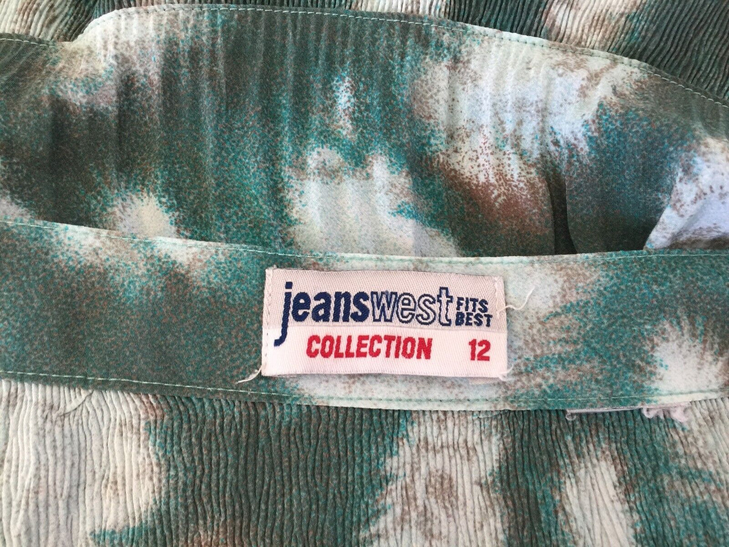 JEANSWEST Tier Skirt Jade Taupe Mint Green Tie Dye Print Knee Length Size 10 12