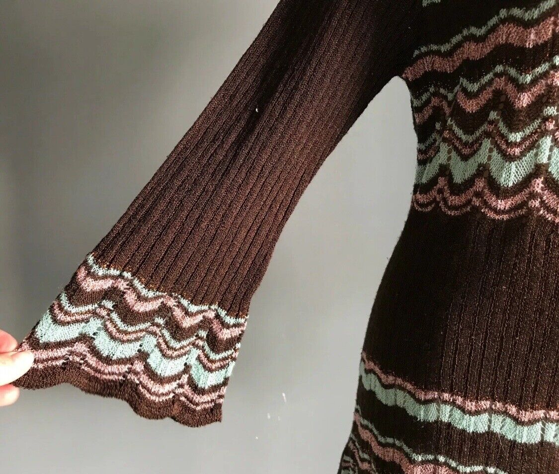 JEANSWEST Jumper Bell Sleeve Bronze Pink Mint Metallic Rib Knit Sz XL 12 1990's