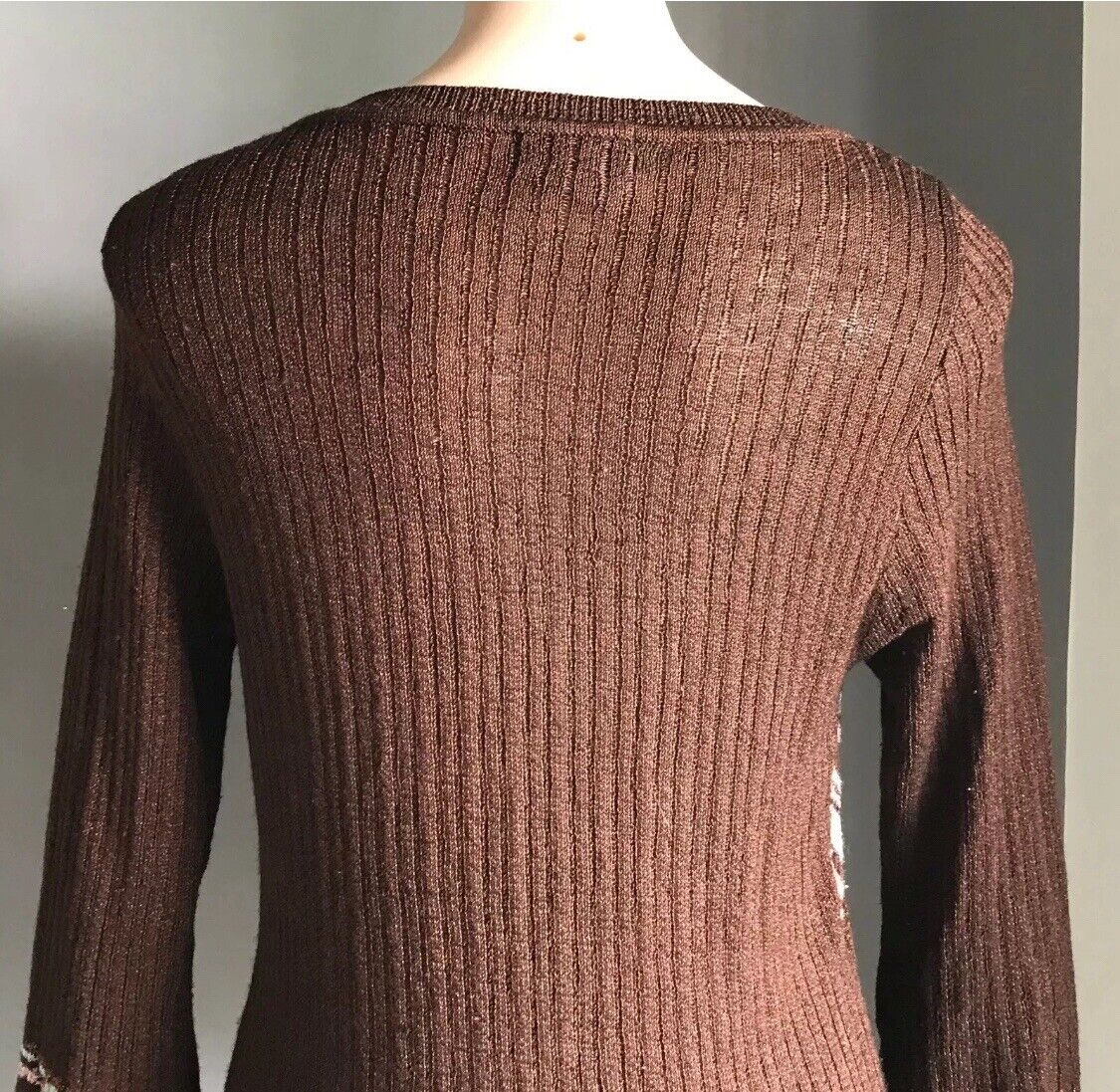 JEANSWEST Jumper Bell Sleeve Bronze Pink Mint Metallic Rib Knit Sz XL 12 1990's