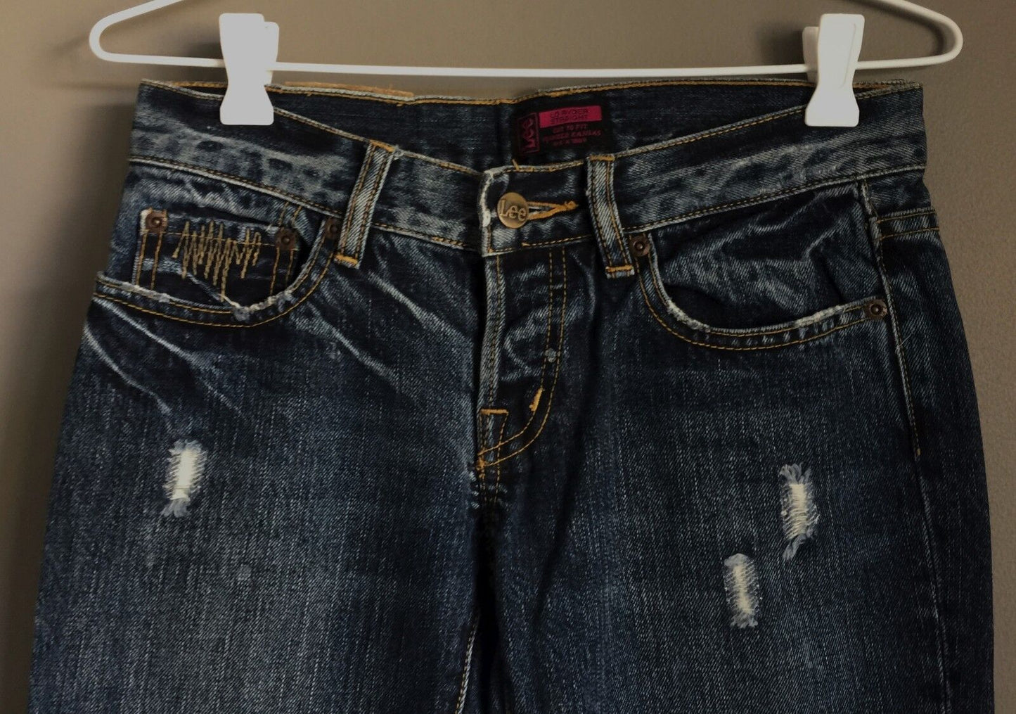 LEE "Lo Ryder Straight" Jeans Distressed Blue Denim Ladies Size 7 EUC