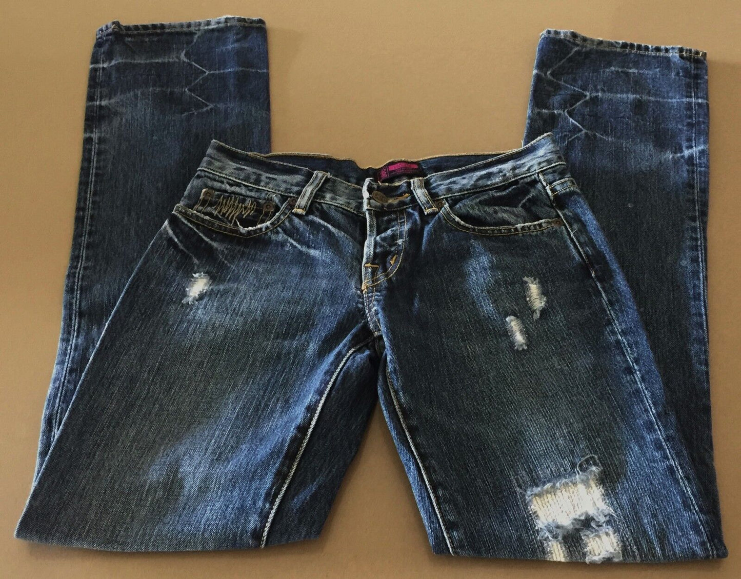 LEE "Lo Ryder Straight" Jeans Distressed Blue Denim Ladies Size 7 EUC
