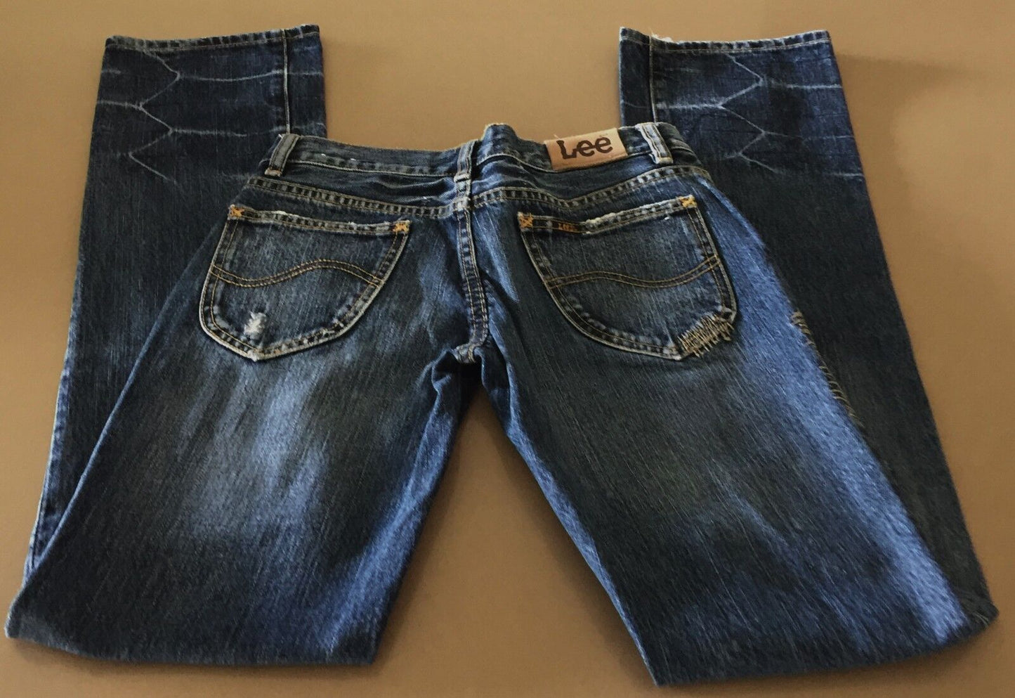 LEE "Lo Ryder Straight" Jeans Distressed Blue Denim Ladies Size 7 EUC