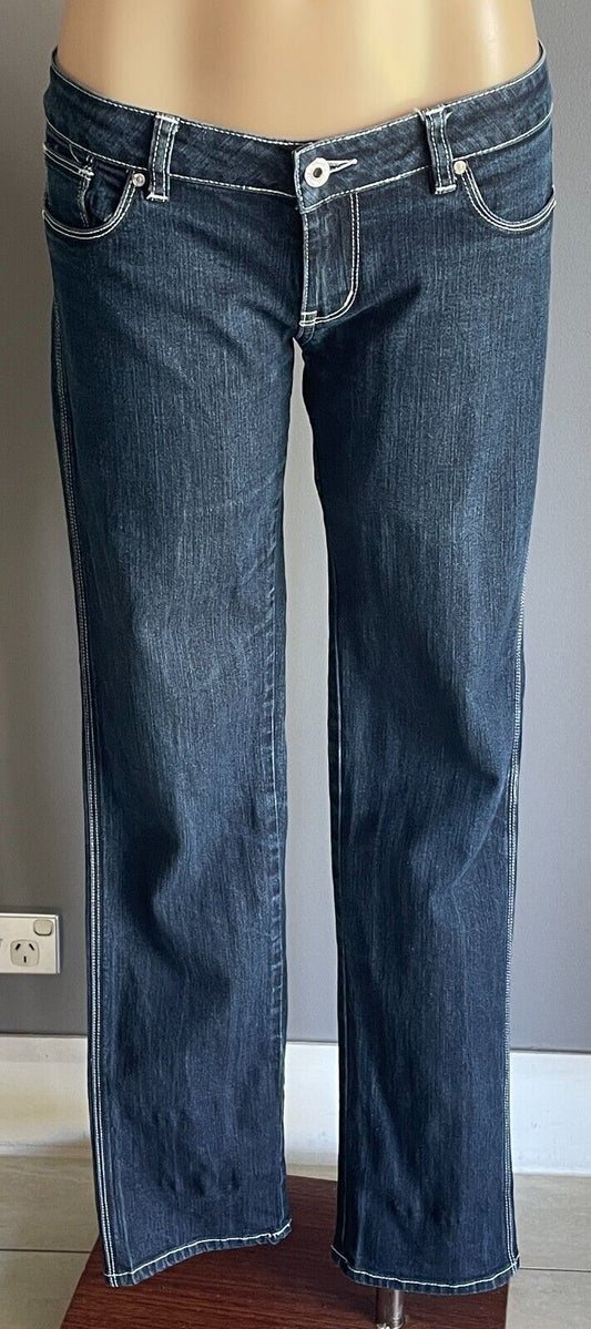 LEE Supatube Stretch Jeans Dark Indigo Denim Tapered Ladies Size 11 White Stitch