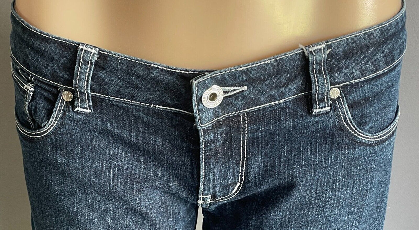 LEE Supatube Stretch Jeans Dark Indigo Denim Tapered Ladies Size 11 White Stitch