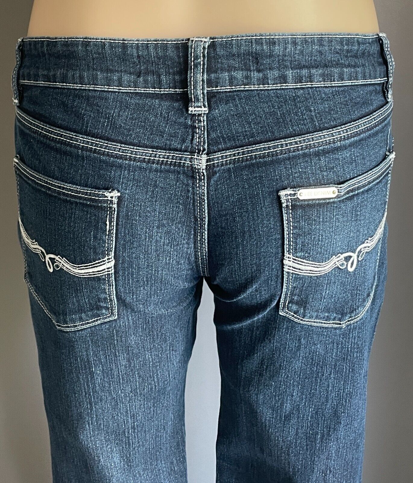 LEE Supatube Stretch Jeans Dark Indigo Denim Tapered Ladies Size 11 White Stitch