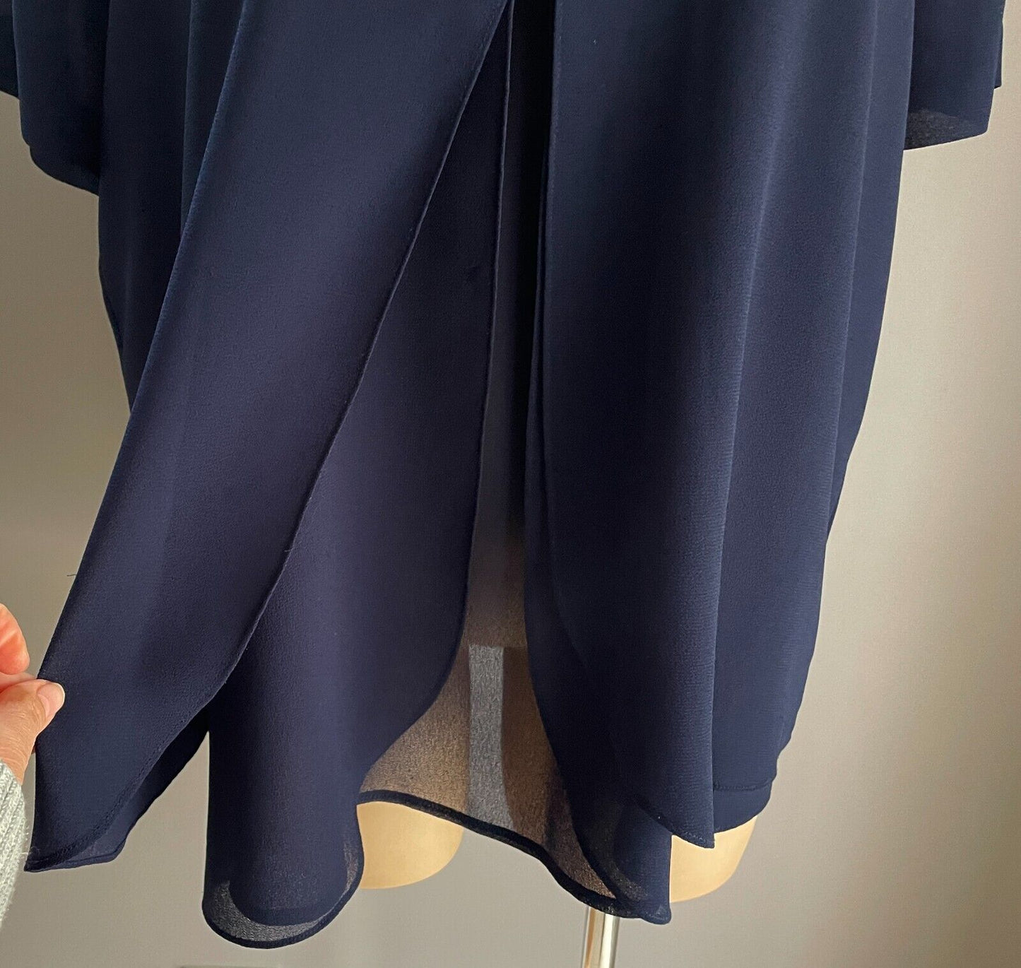 JAKI K Navy Short Sleeve Layered Blouse Plus Size 20 Decorative Buttons Zip Back
