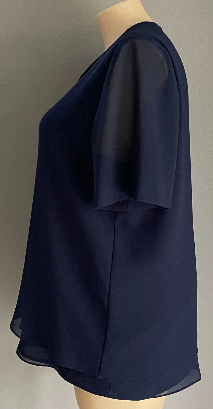 JAKI K Navy Short Sleeve Layered Blouse Plus Size 20 Decorative Buttons Zip Back