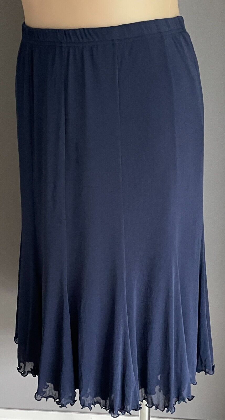 J K FASHION Navy Mesh Net Panel Skirt Plus Size 24 Elastic Waist Midi Length NEW