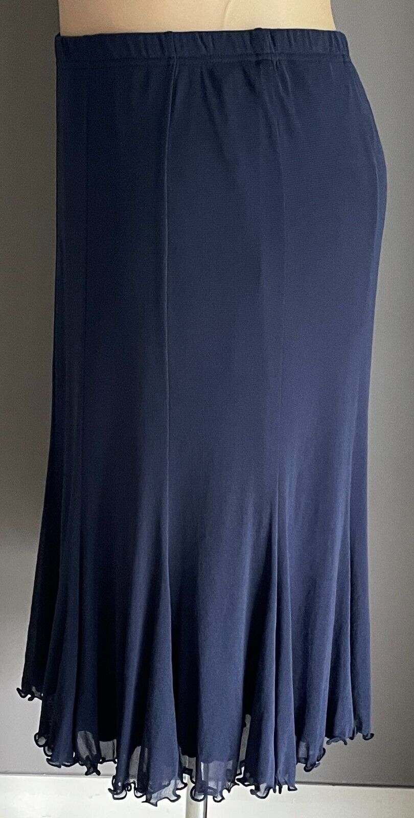 J K FASHION Navy Mesh Net Panel Skirt Plus Size 24 Elastic Waist Midi Length NEW
