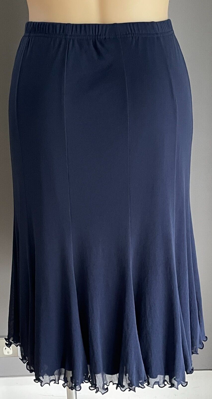 J K FASHION Navy Mesh Net Panel Skirt Plus Size 24 Elastic Waist Midi Length NEW