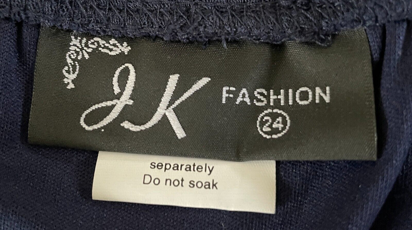 J K FASHION Navy Mesh Net Panel Skirt Plus Size 24 Elastic Waist Midi Length NEW