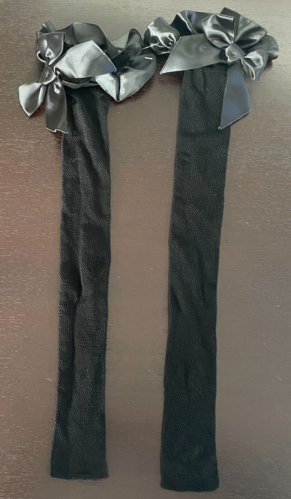 Black Net Thigh High Stockings Satin Bow Trim Over Knee High Long Socks NEW Sexy